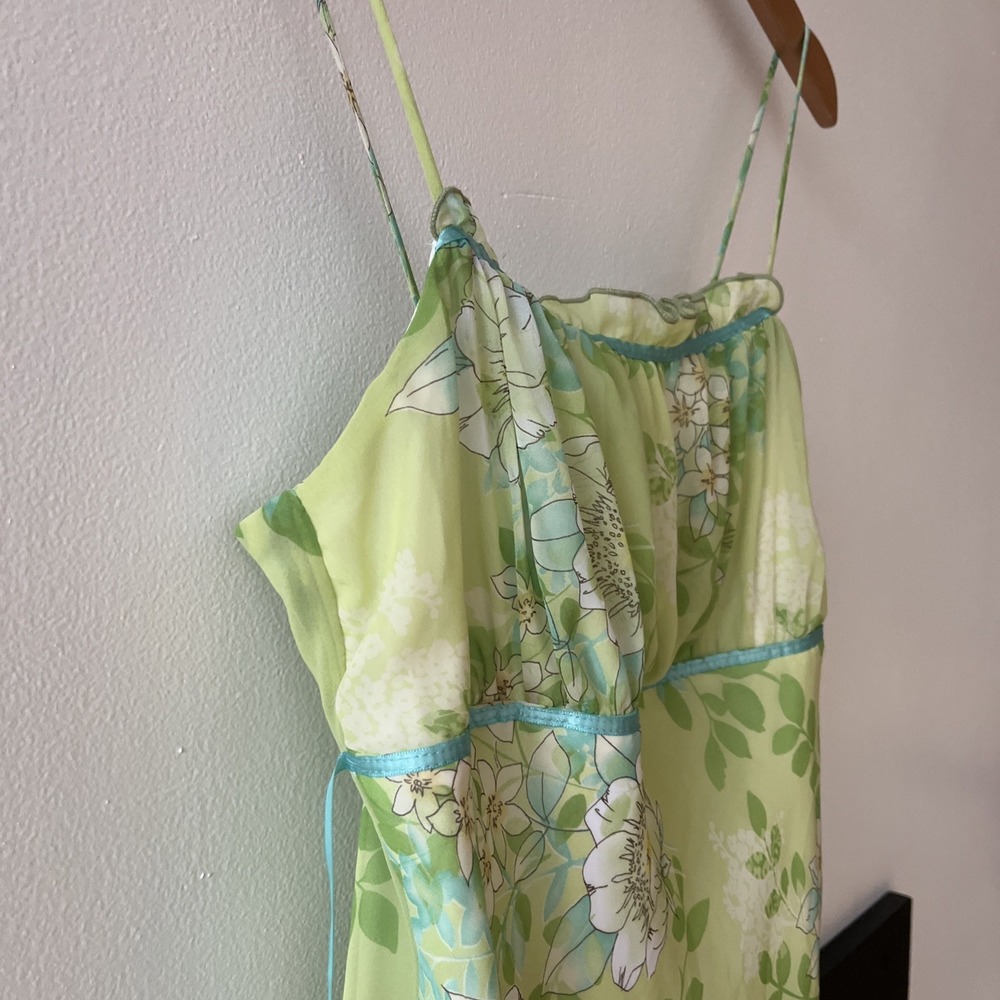 Green Floral Midi Slip Dress - Lightweight Summer Dress - Picture 5 of 9